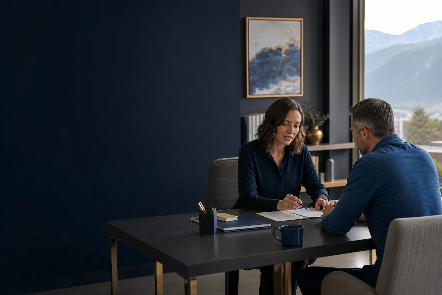 Credit counselor and client reviewing a clear financial plan